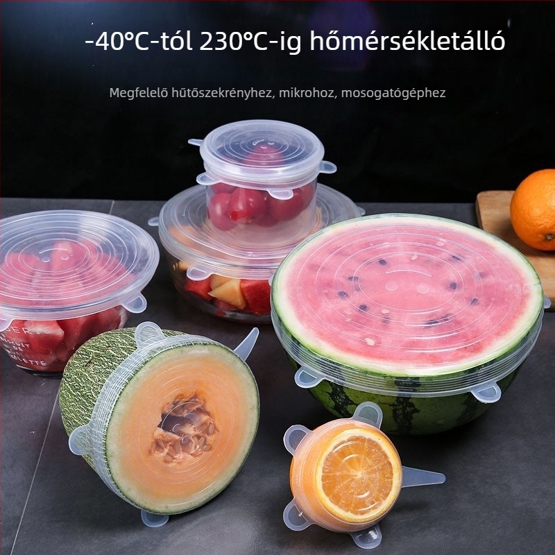 6 darabos szilikon fedő készlet élelmiszer-tárolókhoz, por- és szivárgásálló, egyszerű stílus, termékkód A1700