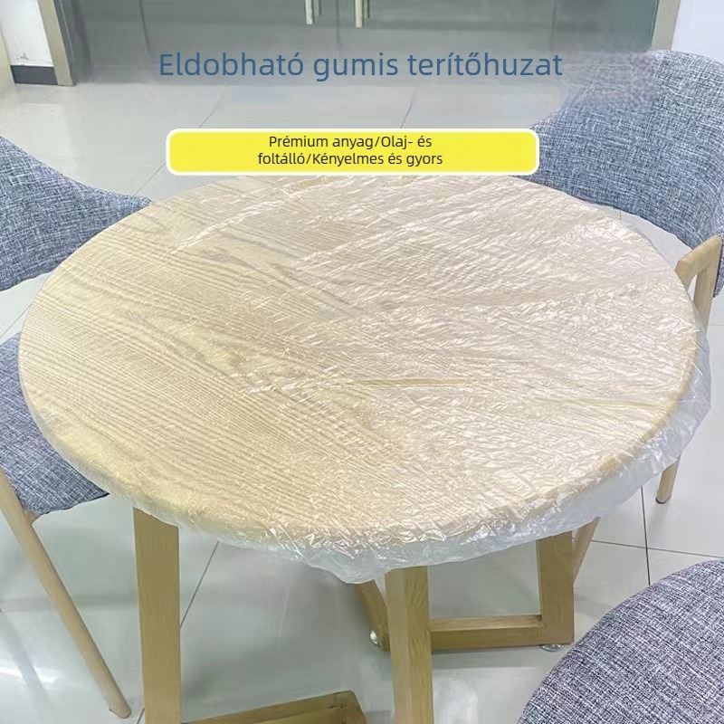 Egyszer használatos műanyag asztalterítő kötővel, vastított PE, átlátszó, olajálló, esküvői vacsorához