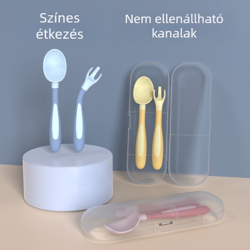 Baba csavaró edzéses kanál-villa készlet – hordozható gyermek étkészlet, PP anyag, egyszerű stílus, 6 hónaptól