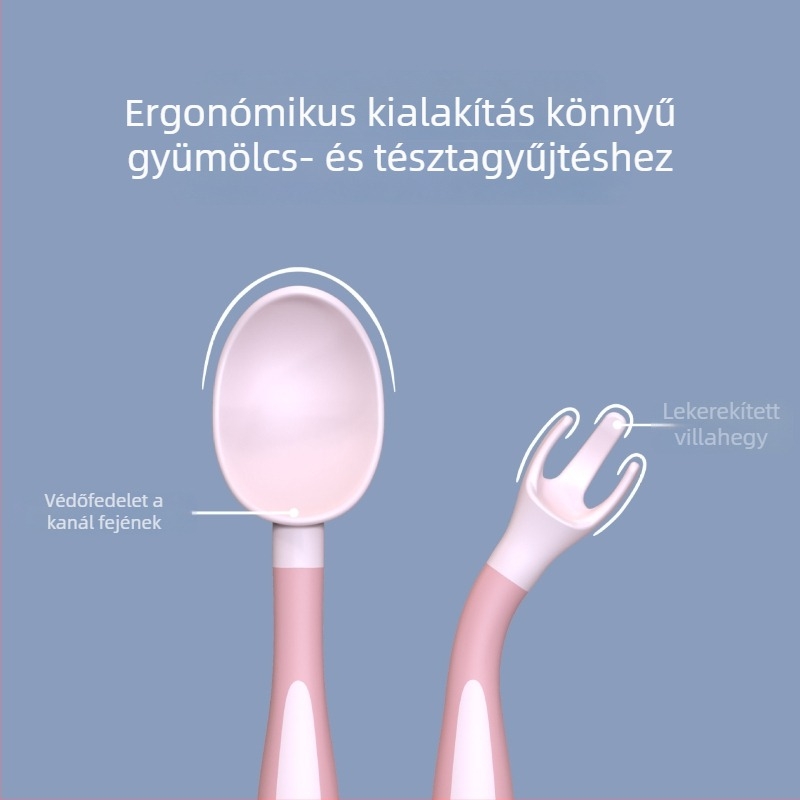 Baba csavaró edzéses kanál-villa készlet – hordozható gyermek étkészlet, PP anyag, egyszerű stílus, 6 hónaptól