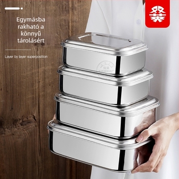 Téglalap alakú 304 rozsdamentes acél ebédes doboz, három rekesz, nagy kapacitású, japán stílusú bento rekeszekkel