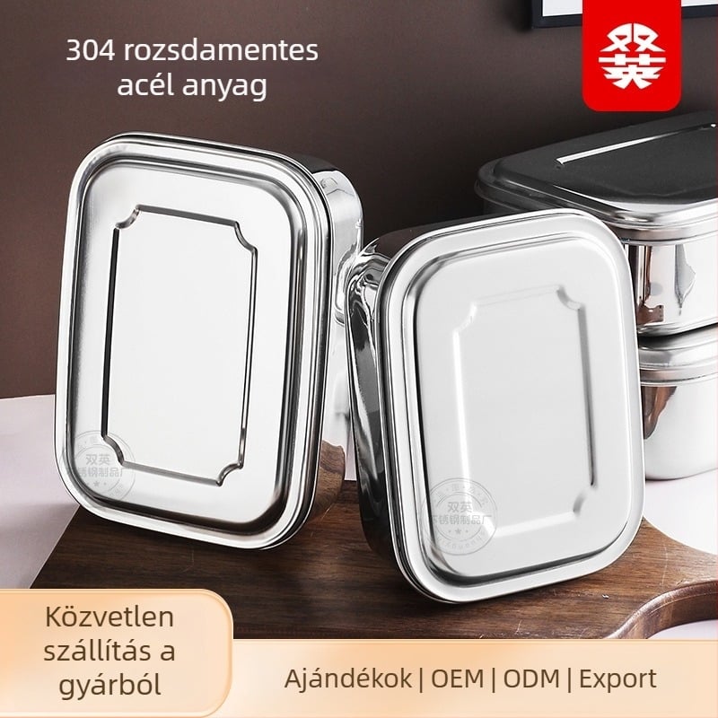 Téglalap alakú 304 rozsdamentes acél ebédes doboz, három rekesz, nagy kapacitású, japán stílusú bento rekeszekkel