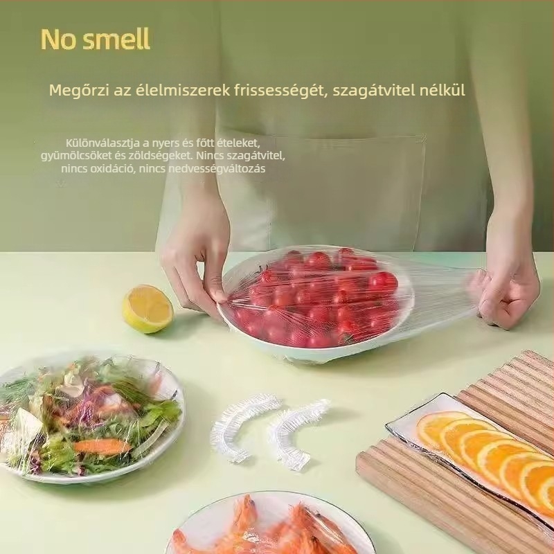Élelmiszer-minőségű műanyag fólia fedél, vastag és nagy méretű, egyedül használható porvédő fedél edényekhez és tároláshoz a hűtőben