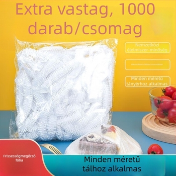 Élelmiszer-minőségű maradékok tárolására szolgáló fedő, egyszer használatos fóliával, elasztikus széle, háztartási használatra