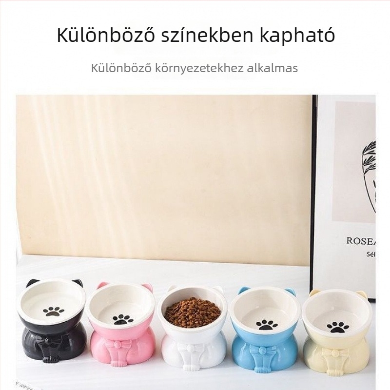 Két részes macskatál műanyag alappal és kerámia tál a macska étkezéséhez és ivásához