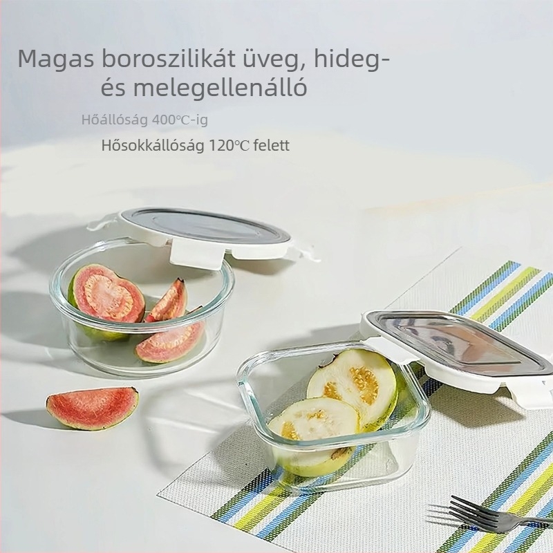 Boroszilát üvegből készült ebédes doboz rozsdamentes acél fedővel, hőálló, mikrohullámú sütőben és sütőben használható