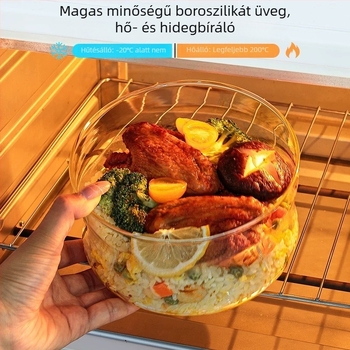 Ultra könnyű boroszilikát üveg tízórai doboz, kör alakú, mikróban használható, zárófedéllel, modell 985