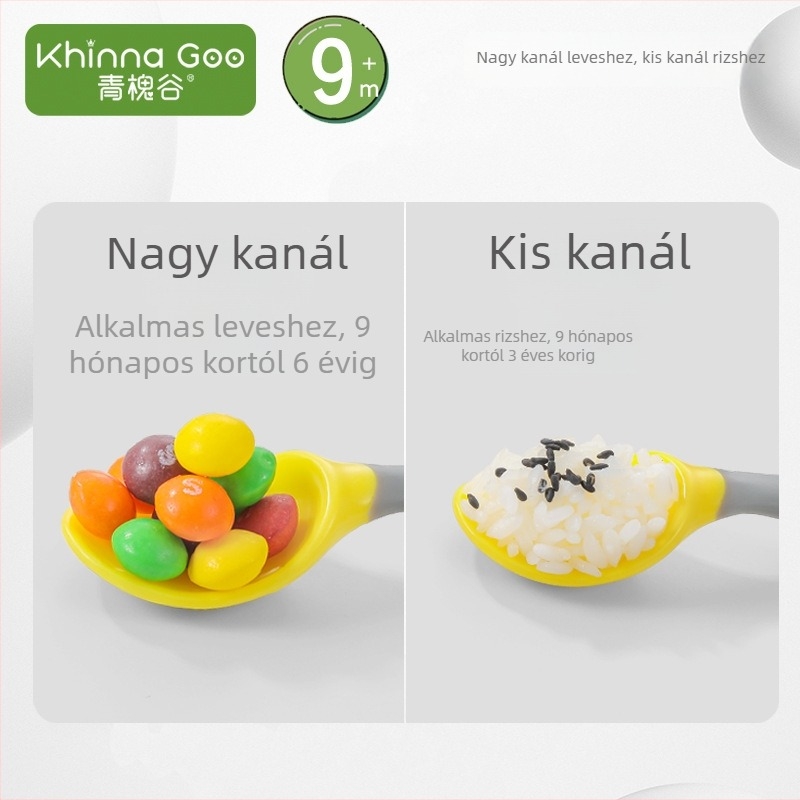 Baba tanítási kanálkészlet – Görbe és egyenes kanál, PP anyag, 6+ hónapos kortól, Green Sophora Valley