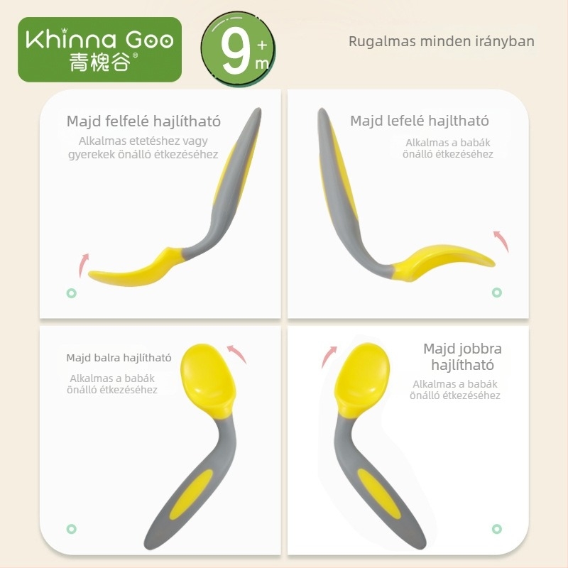 Baba tanítási kanálkészlet – Görbe és egyenes kanál, PP anyag, 6+ hónapos kortól, Green Sophora Valley