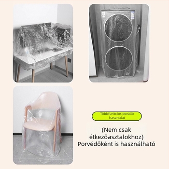 Egyszer használatos asztalterítő kötőzsinórral záródó készlet kör- és négyszögletes asztalokhoz, vastított, víz- és olajálló, könnyű