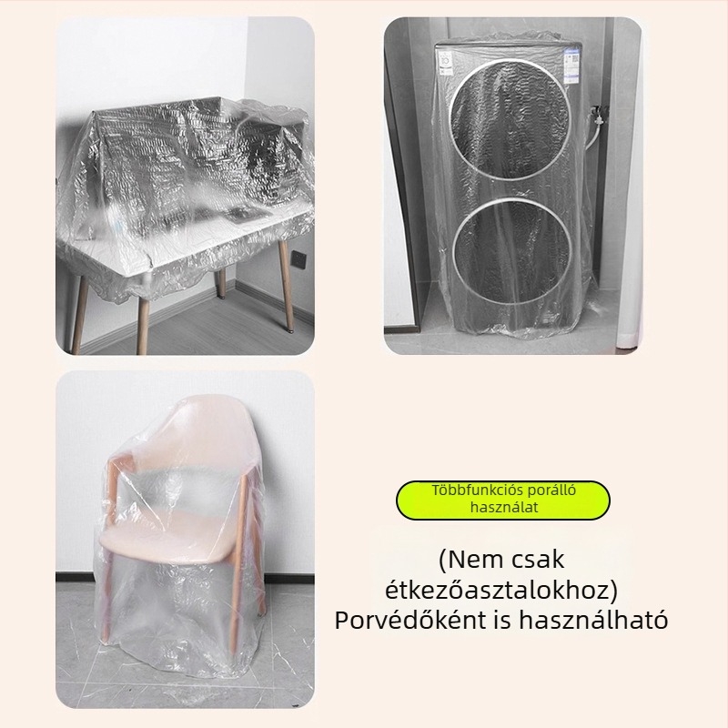 Egyszer használatos asztalterítő kötőzsinórral záródó készlet kör- és négyszögletes asztalokhoz, vastított, víz- és olajálló, könnyű