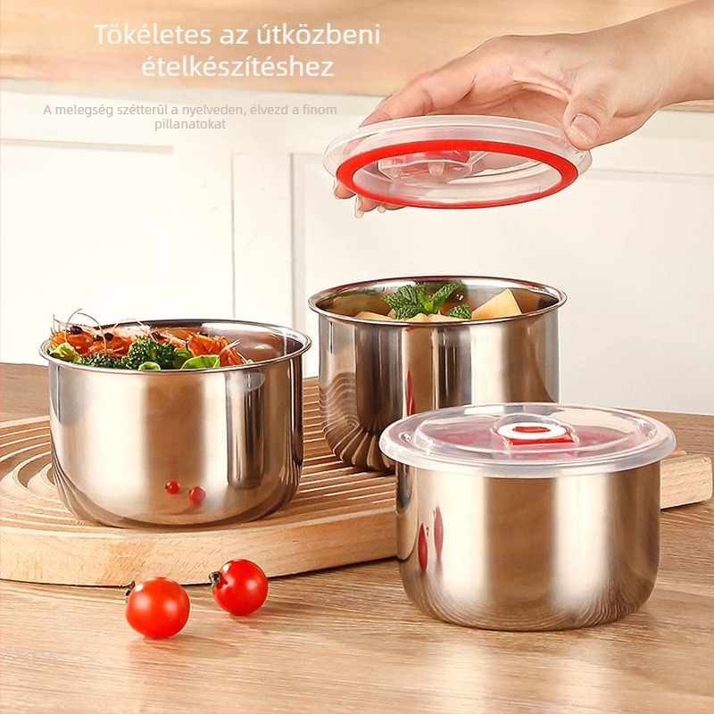 304-es rozsdamentes acél kerek ebédes doboz zárható fedővel, 800–1000 ml, élelmiszer-tárolás