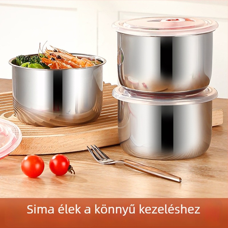 304-es rozsdamentes acél kerek ebédes doboz zárható fedővel, 800–1000 ml, élelmiszer-tárolás
