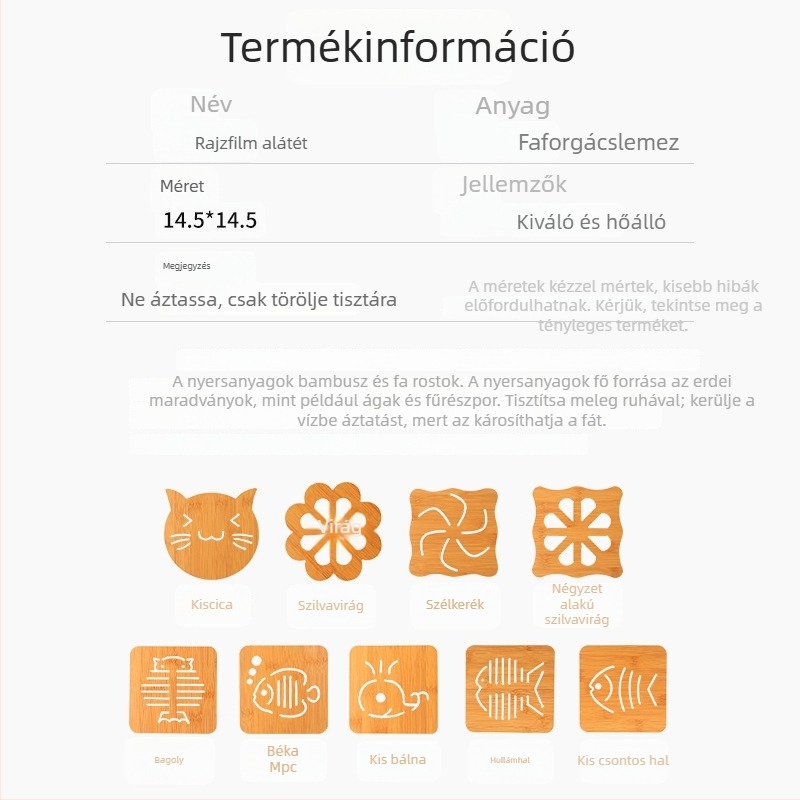 Fából készült hőszigetelő alátét étkezőasztalhoz, négyzet alakú, csúszásmentes, edények és tálak számára, modern minimalist stílus.