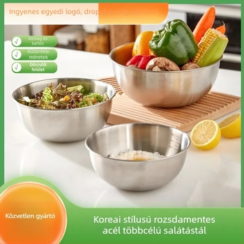 Rozsdamentes acélból készült kerek salátás tál, modern minimalist stílus, egyszínű felület, átmérő 17–22,9 cm