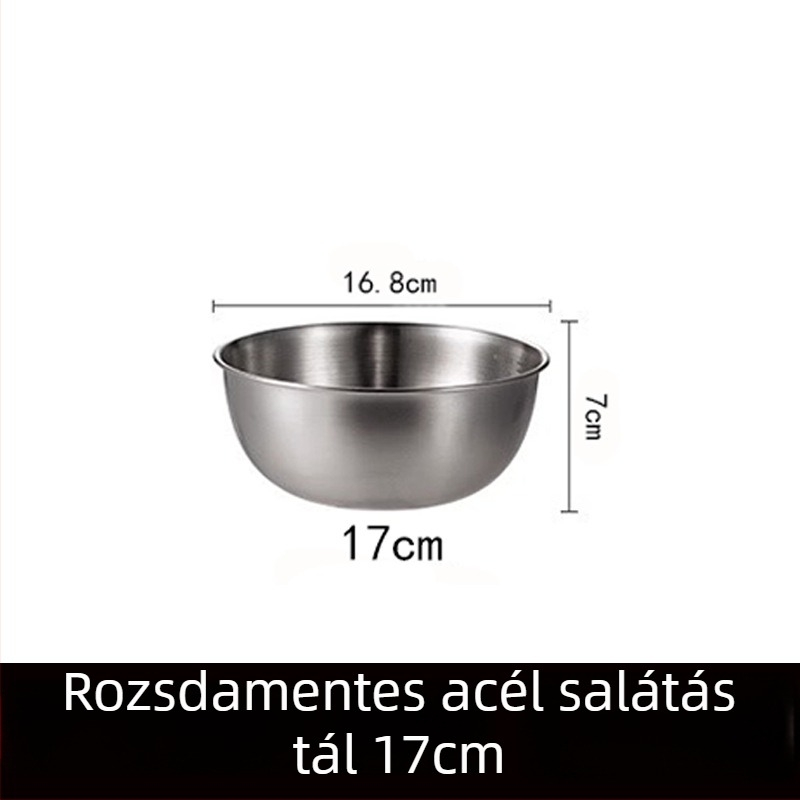 Rozsdamentes acélból készült kerek salátás tál, modern minimalist stílus, egyszínű felület, átmérő 17–22,9 cm