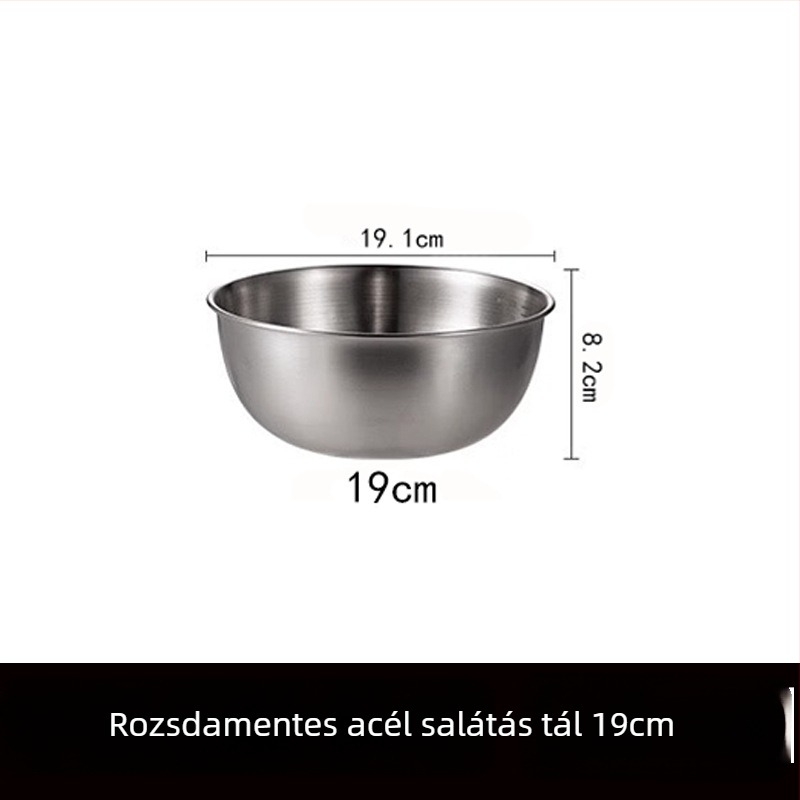 Rozsdamentes acélból készült kerek salátás tál, modern minimalist stílus, egyszínű felület, átmérő 17–22,9 cm