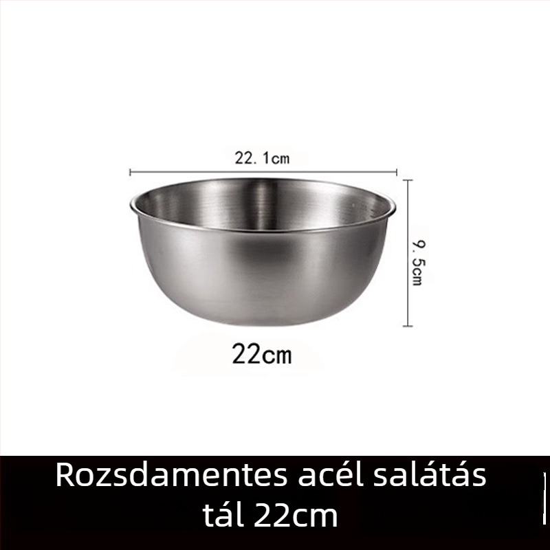 Rozsdamentes acélból készült kerek salátás tál, modern minimalist stílus, egyszínű felület, átmérő 17–22,9 cm