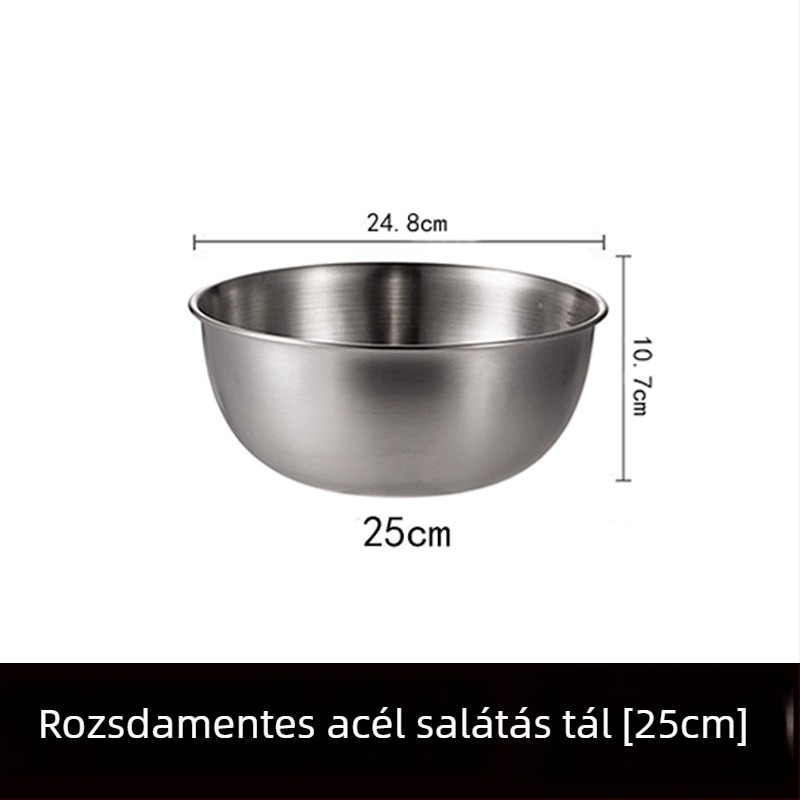 Rozsdamentes acélból készült kerek salátás tál, modern minimalist stílus, egyszínű felület, átmérő 17–22,9 cm