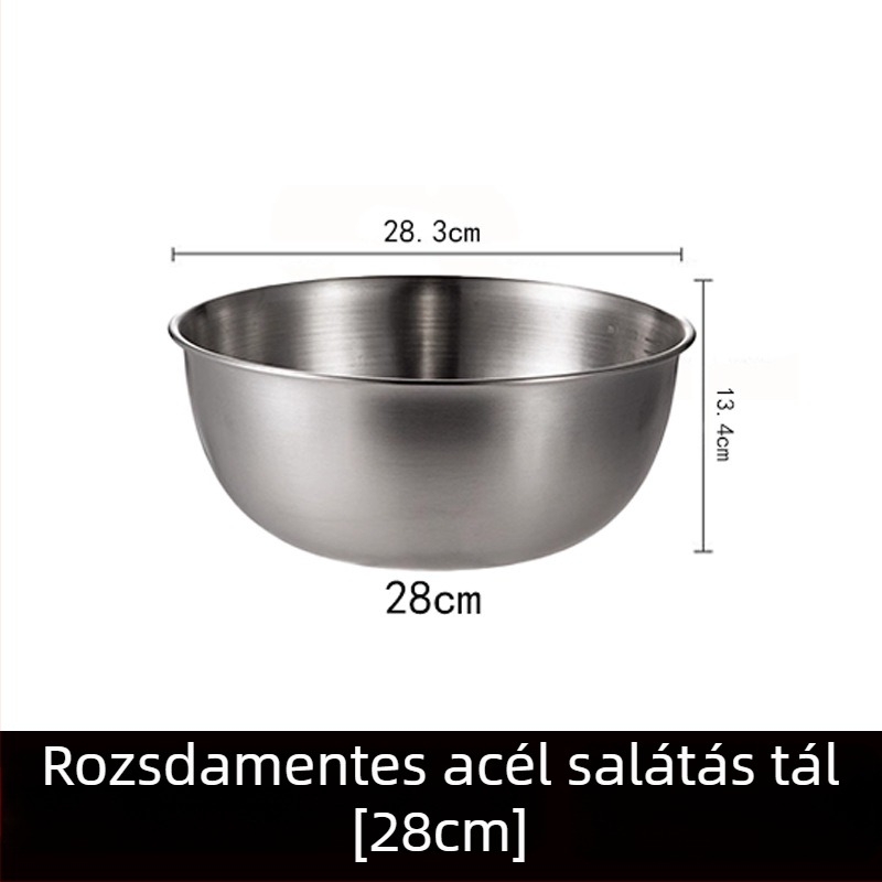 Rozsdamentes acélból készült kerek salátás tál, modern minimalist stílus, egyszínű felület, átmérő 17–22,9 cm