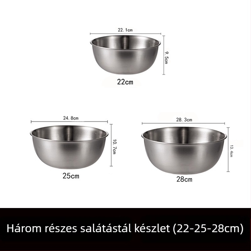 Rozsdamentes acélból készült kerek salátás tál, modern minimalist stílus, egyszínű felület, átmérő 17–22,9 cm