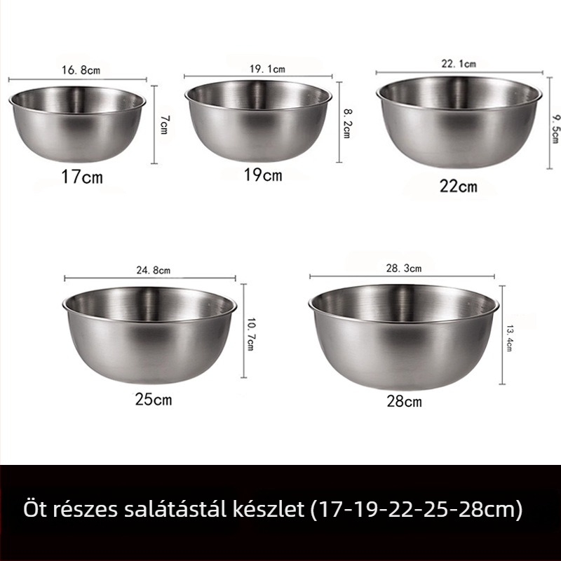 Rozsdamentes acélból készült kerek salátás tál, modern minimalist stílus, egyszínű felület, átmérő 17–22,9 cm