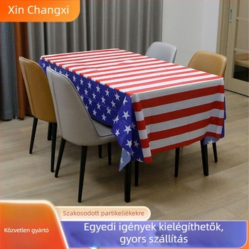 Egyszer használatos PEVA asztalterítő, vastagított, vízálló és olajálló, amerikai zászló mintával függetlenség napi rendezvényekhez