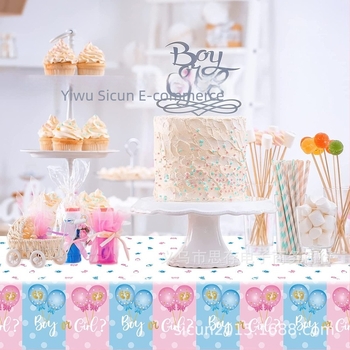 Egyszer használatos asztalterítő gender reveal témájú, műanyag, party dekorációhoz