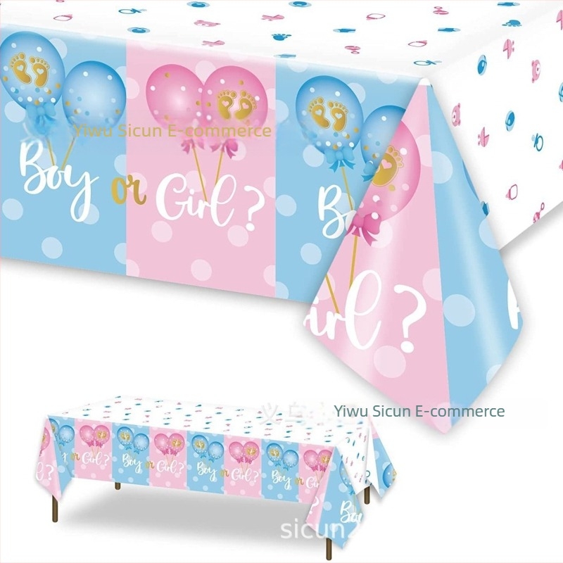 Egyszer használatos asztalterítő gender reveal témájú, műanyag, party dekorációhoz