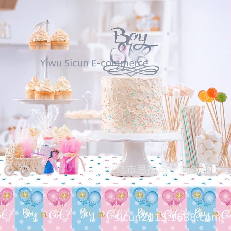 Egyszer használatos asztalterítő gender reveal témájú, műanyag, party dekorációhoz