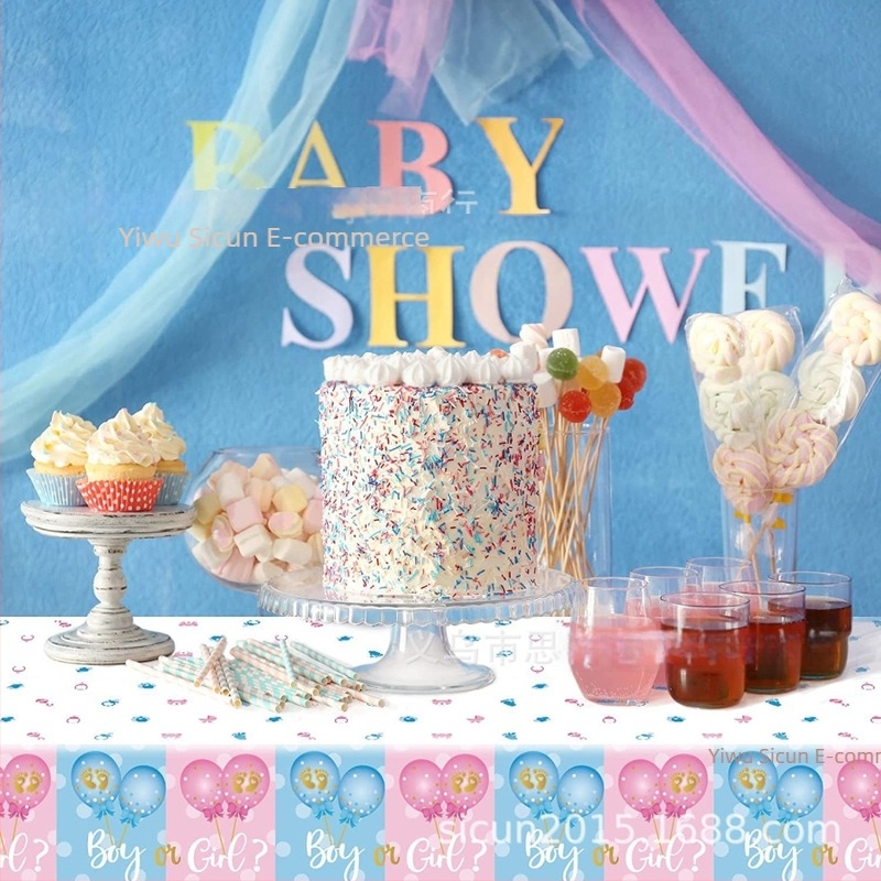 Egyszer használatos asztalterítő gender reveal témájú, műanyag, party dekorációhoz