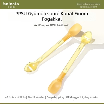 PPSU kétoldalas pürékanál babáknak – kanál püré gyümölcsök scraperrel, 6 hónaptól