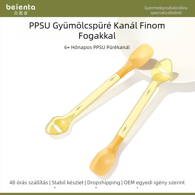 PPSU kétoldalas pürékanál babáknak – kanál püré gyümölcsök scraperrel, 6 hónaptól