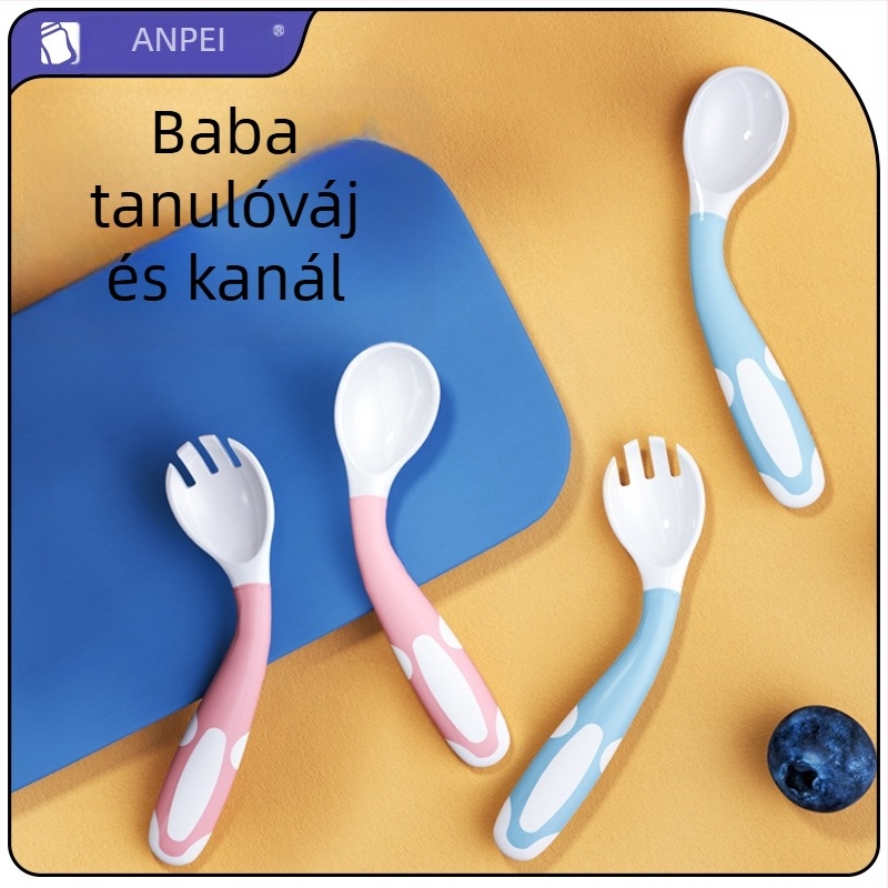 AnPi baba etetőkanál és villa készlet - hajlékony könyökszerű dizájn, PP+TPE, 6 hónapos kortól