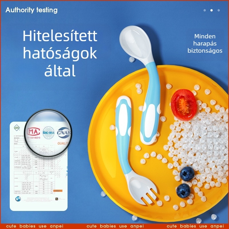 AnPi baba etetőkanál és villa készlet - hajlékony könyökszerű dizájn, PP+TPE, 6 hónapos kortól
