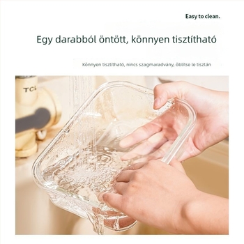 Fedeles üveg ebédes doboz, téglalap alakú, mikróhullámú sütőbe tehető