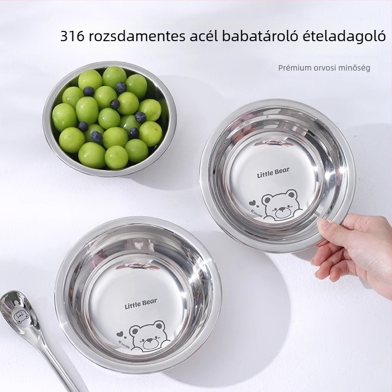 316-os rozsdamentes acél bébi tál, kör alakú, rajzfilm mintával, aranyos stílus