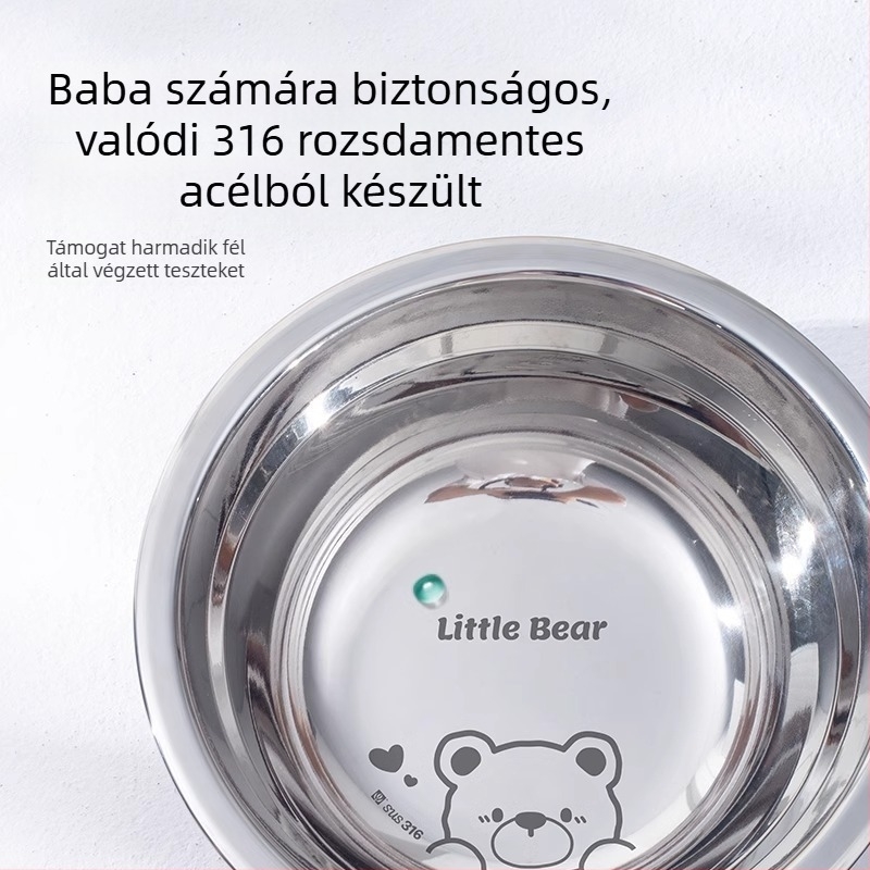316-os rozsdamentes acél bébi tál, kör alakú, rajzfilm mintával, aranyos stílus