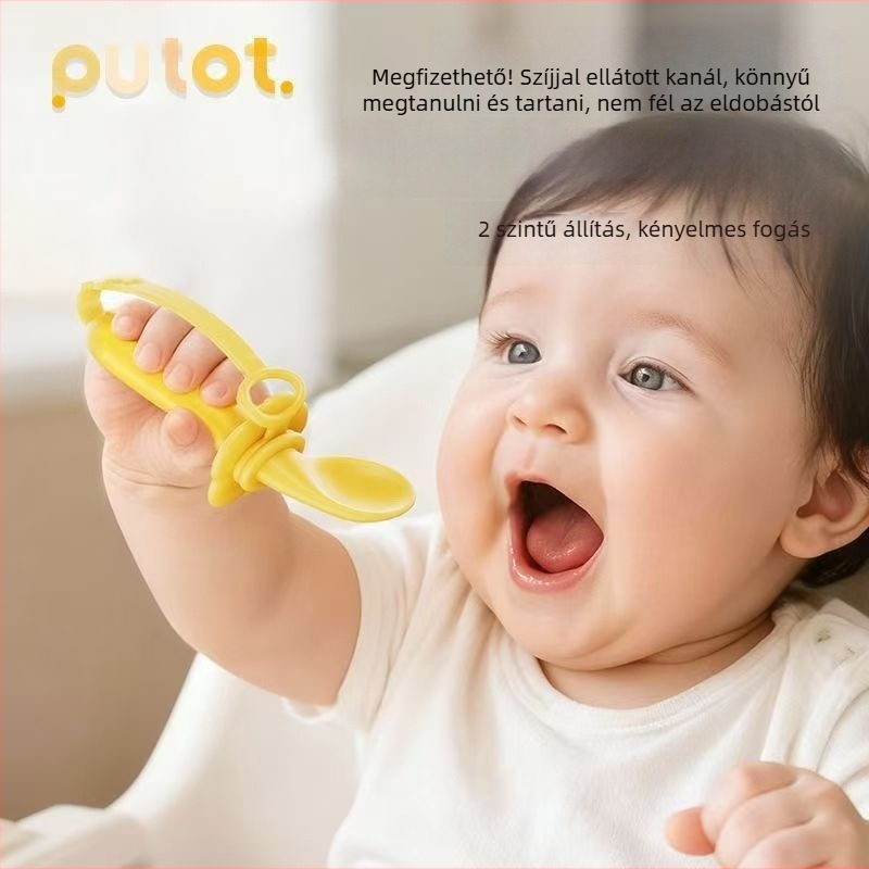 Baba etető tanulókanál — állítható szilikon, esésbiztos kialakítás, élelmiszer-minőségű szilikon, 3 hónapos kortól, 1 db