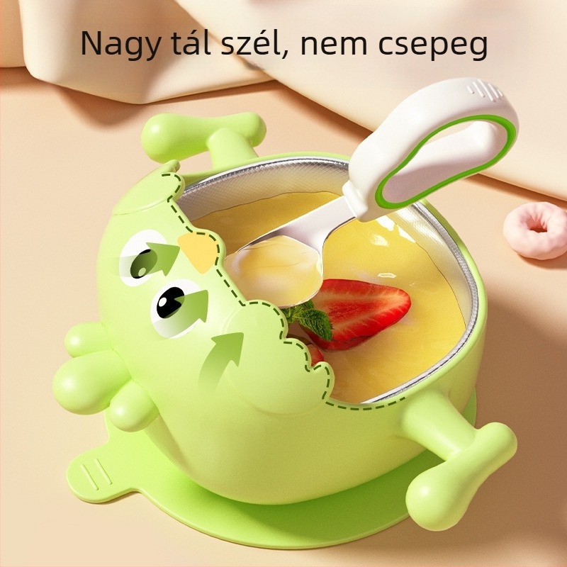 Baba etető tál – rozsdamentes acélból, 6 hónapos kortól, rajzfilmszerű aranyos stílus