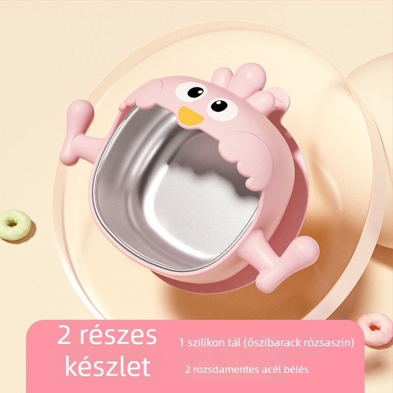 Baba etető tál – rozsdamentes acélból, 6 hónapos kortól, rajzfilmszerű aranyos stílus