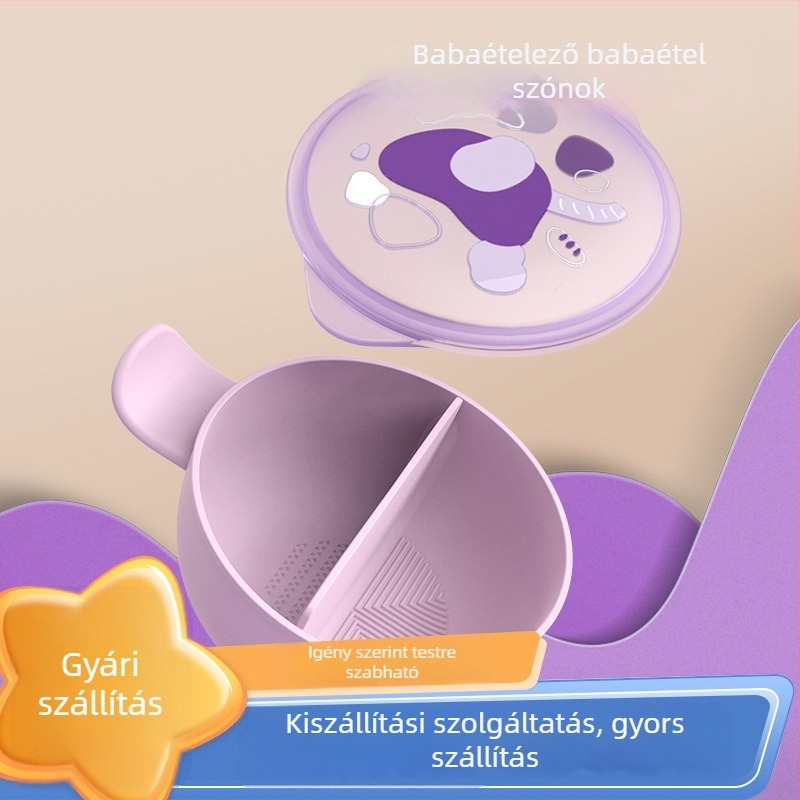 Fun Bud Home PP anyagú etető tál porvédett őrlőkamrával és fedővel, alkalmas babáknak 6 hónaposnál idősebb