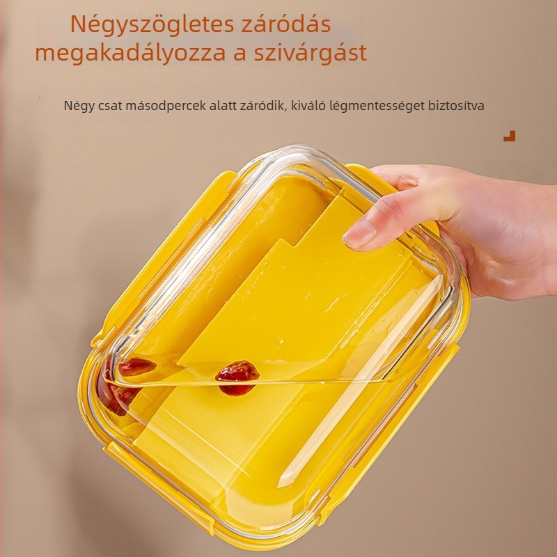 Logó nyomtatható boroszilikát üveg ebédes doboz mikrózható, hordozható evőeszközökkel, 1–2 L kapacitás