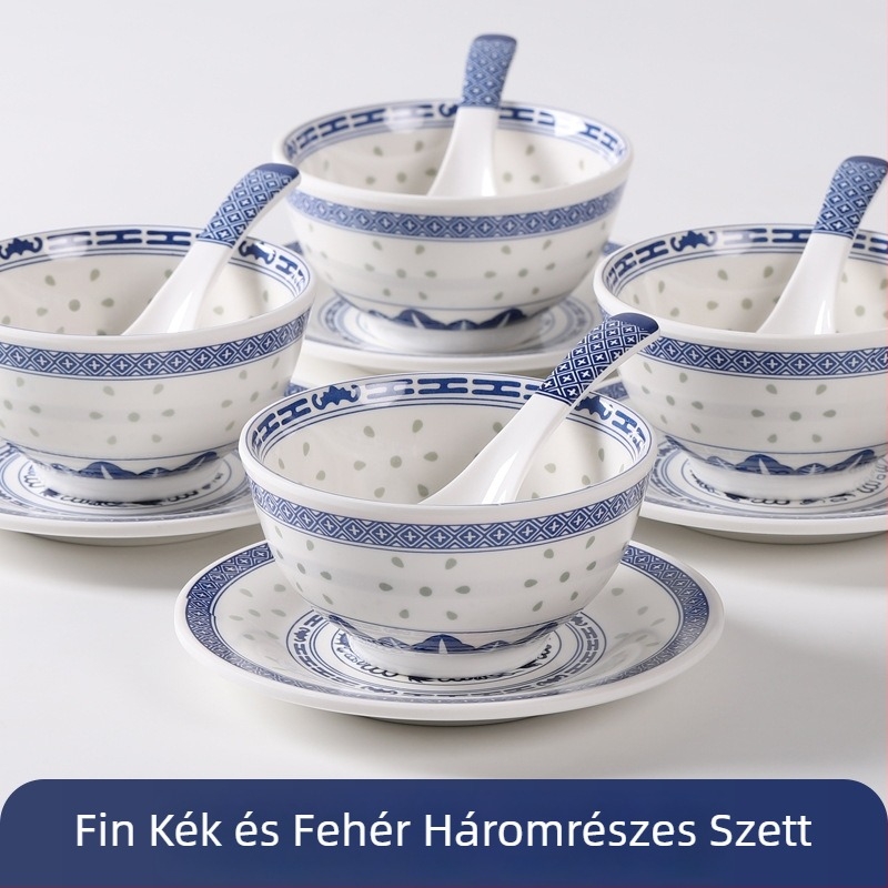 Melamin desszerttálak készlet, kerek formájú, kínai stílus, növény mintás, mikrohullámú sütőben használható, 3 darabos készlet