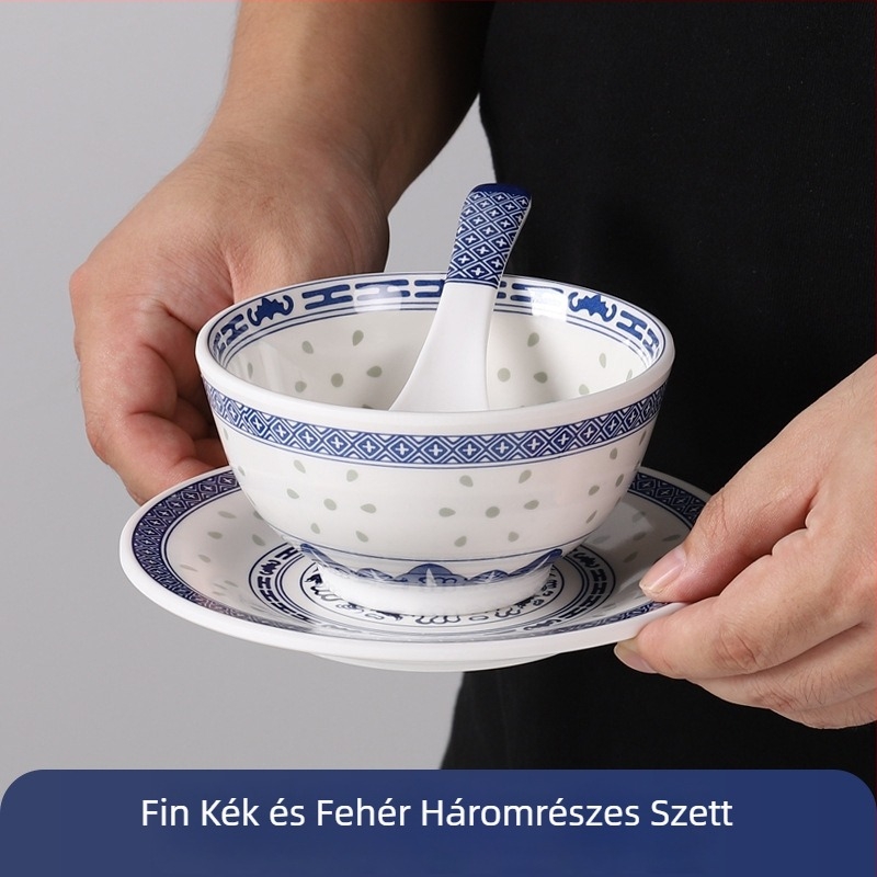 Melamin desszerttálak készlet, kerek formájú, kínai stílus, növény mintás, mikrohullámú sütőben használható, 3 darabos készlet