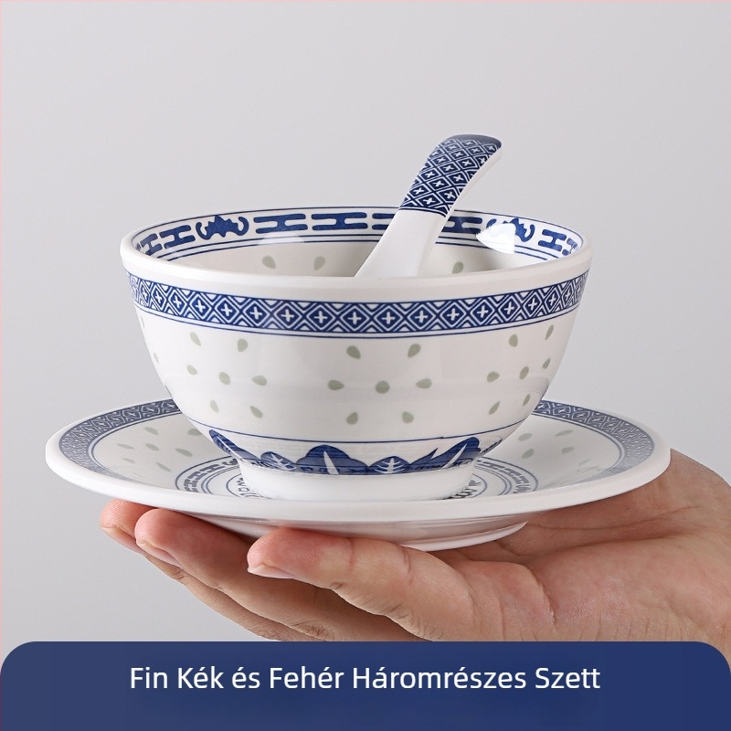 Melamin desszerttálak készlet, kerek formájú, kínai stílus, növény mintás, mikrohullámú sütőben használható, 3 darabos készlet