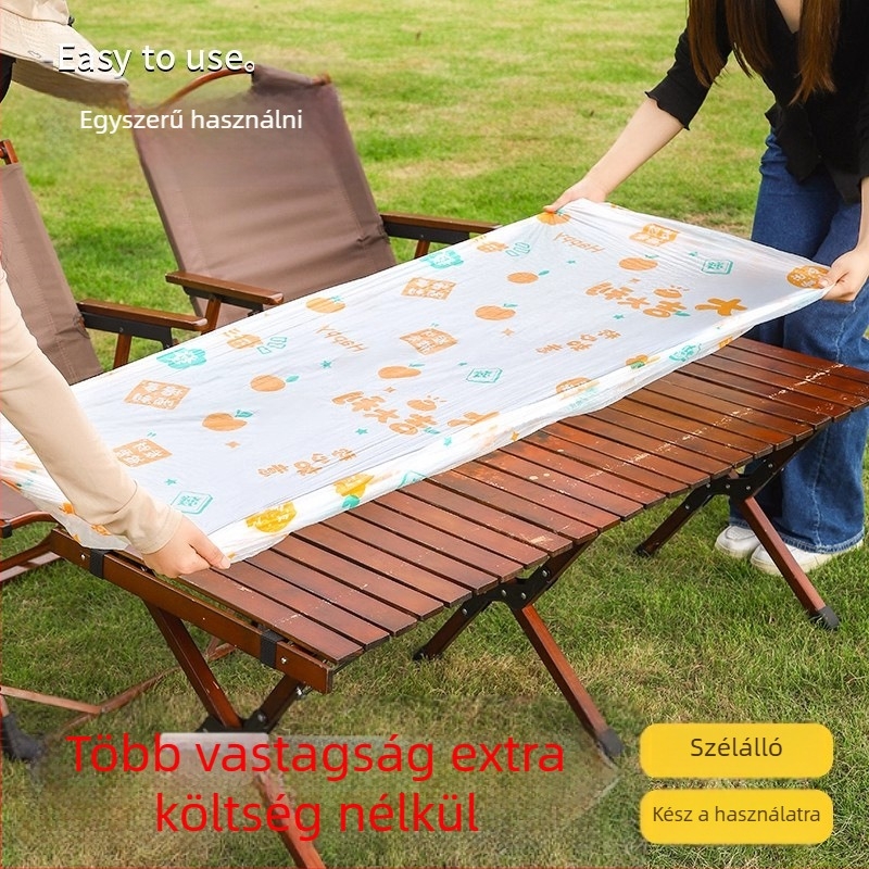 Egyszer használatos téglalap alakú asztalterítő, Friendly márka, Zhejiang eredetű, termék kódja zms, nem biológiailag lebomló.