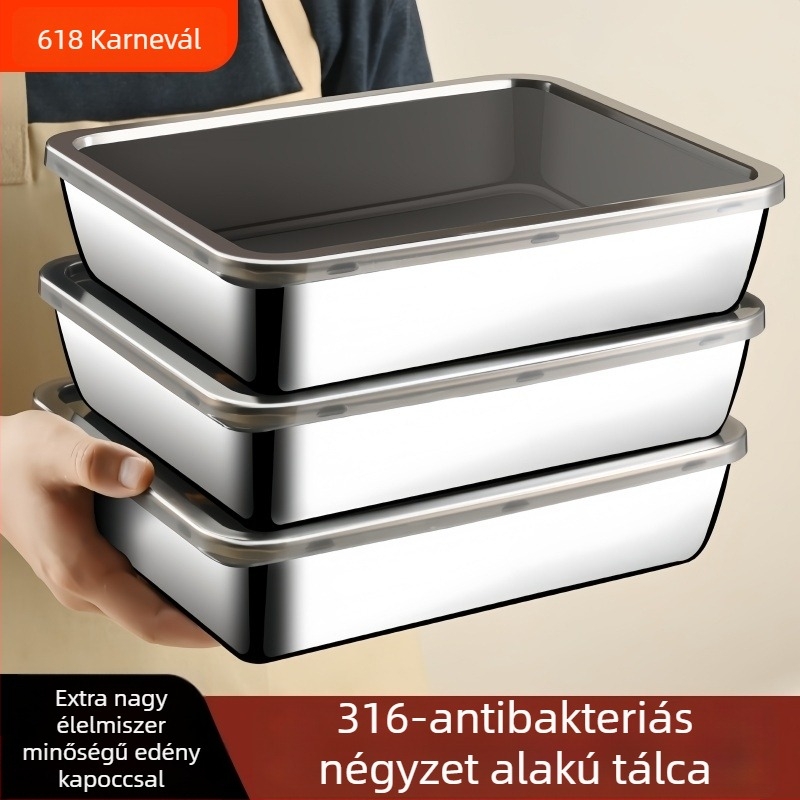 Élelmiszer-minőségű rozsdamentes acél téglalap alakú ebédes doboz zárható fedéllel, frissen tartja az ételt