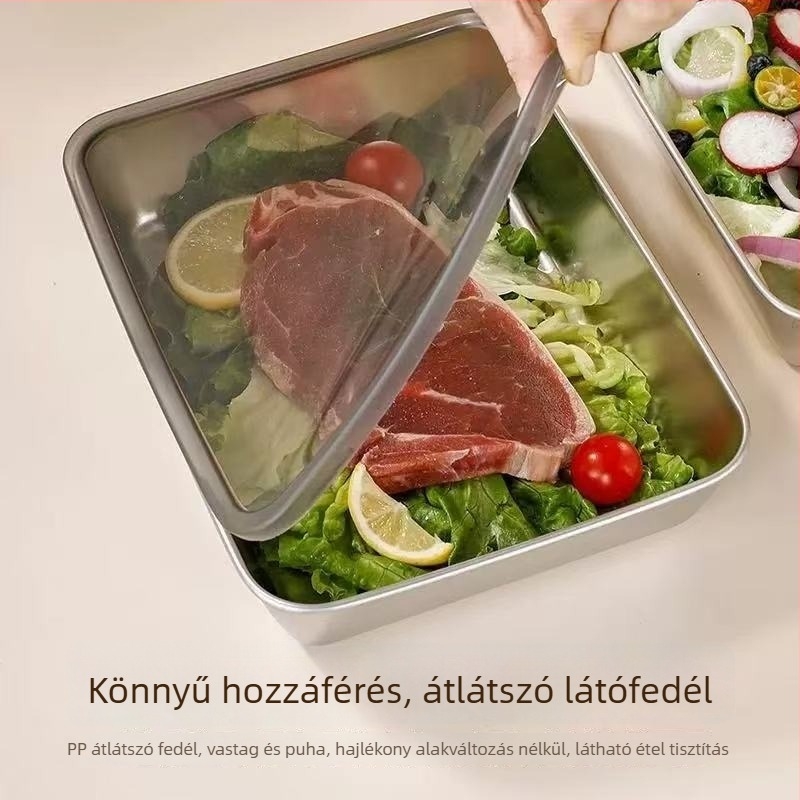 Élelmiszer-minőségű rozsdamentes acél téglalap alakú ebédes doboz zárható fedéllel, frissen tartja az ételt