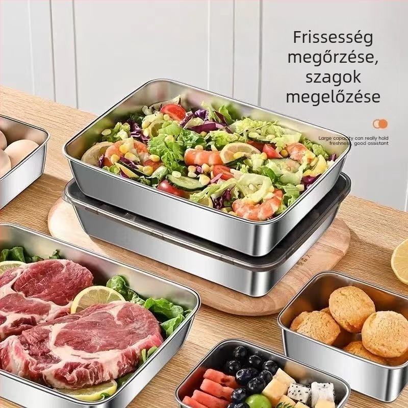Élelmiszer-minőségű rozsdamentes acél téglalap alakú ebédes doboz zárható fedéllel, frissen tartja az ételt